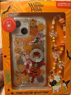 Winnie the Pooh Pumpkin IPhone 13/14/15 Case and Bead Charm with Clear Bows